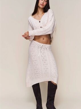 Danielle Guizio Cream Cable Knit Drawstring Skirt